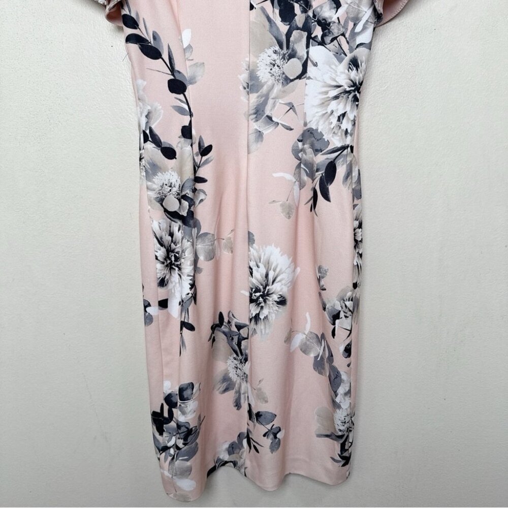 Calvin Klein Womens 2 Floral Ruffle Sleeve Sheath Dress Pink Color - Picture 11 of 12